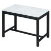 TREXM 3-Piece Modern Faux Marble Versatile Bar Table Set with Storage Drawers and Padded Stools