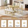 TOPMAX Farmhouse 6-Piece 60inch Extendable Pedestal Dining Table Set with 18inch Removable Leaf, 44inch Bench and 4 Ladder Back Dining Chairs, Natural
