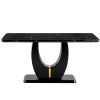 Table and chair set.63"W x 37"D x 30"H Black Marble MDF DiningTable Set with 6 White and Dark Gray spliced PU Chairs with black metal legs.Bring a com