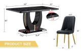 Table and chair set.63"W x 37"D x 30"H Black Marble MDF DiningTable Set with 4 Black PU Chairs with gold metal legs.Bring a comfortable home experienc