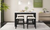 TREXM 3-Piece Modern Faux Marble Versatile Bar Table Set with Storage Drawers and Padded Stools