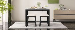 TREXM 3-Piece Modern Faux Marble Versatile Bar Table Set with Storage Drawers and Padded Stools