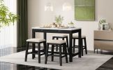 TREXM 3-Piece Modern Faux Marble Versatile Bar Table Set with Storage Drawers and Padded Stools
