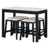 TREXM 3-Piece Modern Faux Marble Versatile Bar Table Set with Storage Drawers and Padded Stools
