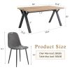 Table and chair set.63"x35.4" Wood-Textured MDF Dining Table with Black A-Frame Legs.Paired with 6 Dark Grey Linen-Cotton Round Corner Dining Chair.De