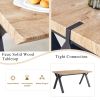 Table and chair set.63"x35.4" Wood-Textured MDF Dining Table with Black A-Frame Legs.Paired with 6 Dark Grey Linen-Cotton Round Corner Dining Chair.De