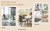 Table and chair set.63"x35.4" Wood-Textured MDF Dining Table with Black A-Frame Legs.Paired with 6 Dark Grey Linen-Cotton Round Corner Dining Chair.De
