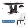 Table and chair set.63"W x 37"D x 30"H Black Marble MDF DiningTable Set with 6 White and Dark Gray spliced PU Chairs with black metal legs.Bring a com