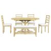 TOPMAX Farmhouse 6-Piece 60inch Extendable Pedestal Dining Table Set with 18inch Removable Leaf, 44inch Bench and 4 Ladder Back Dining Chairs, Natural