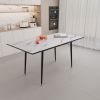 47"-63" extendable MDF modern dining table and chair set, suitable for 2-6 people, white dining table and modern beige round dining chair 4-piece set