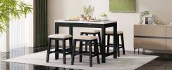 TREXM 3-Piece Modern Faux Marble Versatile Bar Table Set with Storage Drawers and Padded Stools