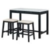 TREXM 3-Piece Modern Faux Marble Versatile Bar Table Set with Storage Drawers and Padded Stools