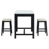 TREXM 3-Piece Modern Faux Marble Versatile Bar Table Set with Storage Drawers and Padded Stools