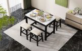 TREXM 3-Piece Modern Faux Marble Versatile Bar Table Set with Storage Drawers and Padded Stools