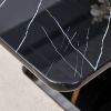 Table and chair set.63"W x 37"D x 30"H Black Marble MDF DiningTable Set with 4 White and Dark Gray spliced PU Chairs with black metal legs.Bring a com