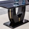 Table and chair set.63"W x 37"D x 30"H Black Marble MDF DiningTable Set with 4 White and Dark Gray spliced PU Chairs with black metal legs.Bring a com