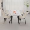 47"-63" extendable MDF modern dining table and chair set, suitable for 2-6 people, white dining table and modern beige round dining chair 4-piece set