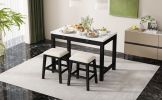 TREXM 3-Piece Modern Faux Marble Versatile Bar Table Set with Storage Drawers and Padded Stools