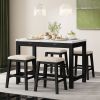 TREXM 3-Piece Modern Faux Marble Versatile Bar Table Set with Storage Drawers and Padded Stools