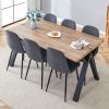 Table and chair set.63"x35.4" Wood-Textured MDF Dining Table with Black A-Frame Legs.Paired with 6 Dark Grey Linen-Cotton Round Corner Dining Chair.De