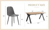 Table and chair set.63"x35.4" Wood-Textured MDF Dining Table with Black A-Frame Legs.Paired with 6 Dark Grey Linen-Cotton Round Corner Dining Chair.De