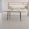 47"-63" extendable MDF modern dining table and chair set, suitable for 2-6 people, white dining table and modern grey round dining chair 4-piece set