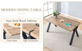 Table and chair set.63"x35.4" Wood-Textured MDF Dining Table with Black A-Frame Legs.Paired with 6 Dark Grey Linen-Cotton Round Corner Dining Chair.De