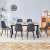 Table and chair set.63"x35.4" Wood-Textured MDF Dining Table with Black A-Frame Legs.Paired with 6 Dark Grey Linen-Cotton Round Corner Dining Chair.De