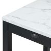 TREXM 3-Piece Modern Faux Marble Versatile Bar Table Set with Storage Drawers and Padded Stools