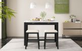 TREXM 3-Piece Modern Faux Marble Versatile Bar Table Set with Storage Drawers and Padded Stools