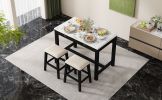 TREXM 3-Piece Modern Faux Marble Versatile Bar Table Set with Storage Drawers and Padded Stools